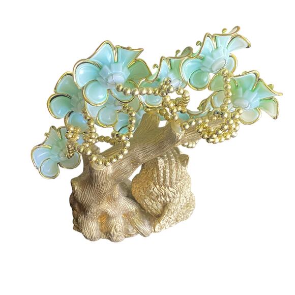 Turkish Blue Evil Eye Tree with Painted Golden Owl Statue Artificial Flowers - Picture 9 of 9